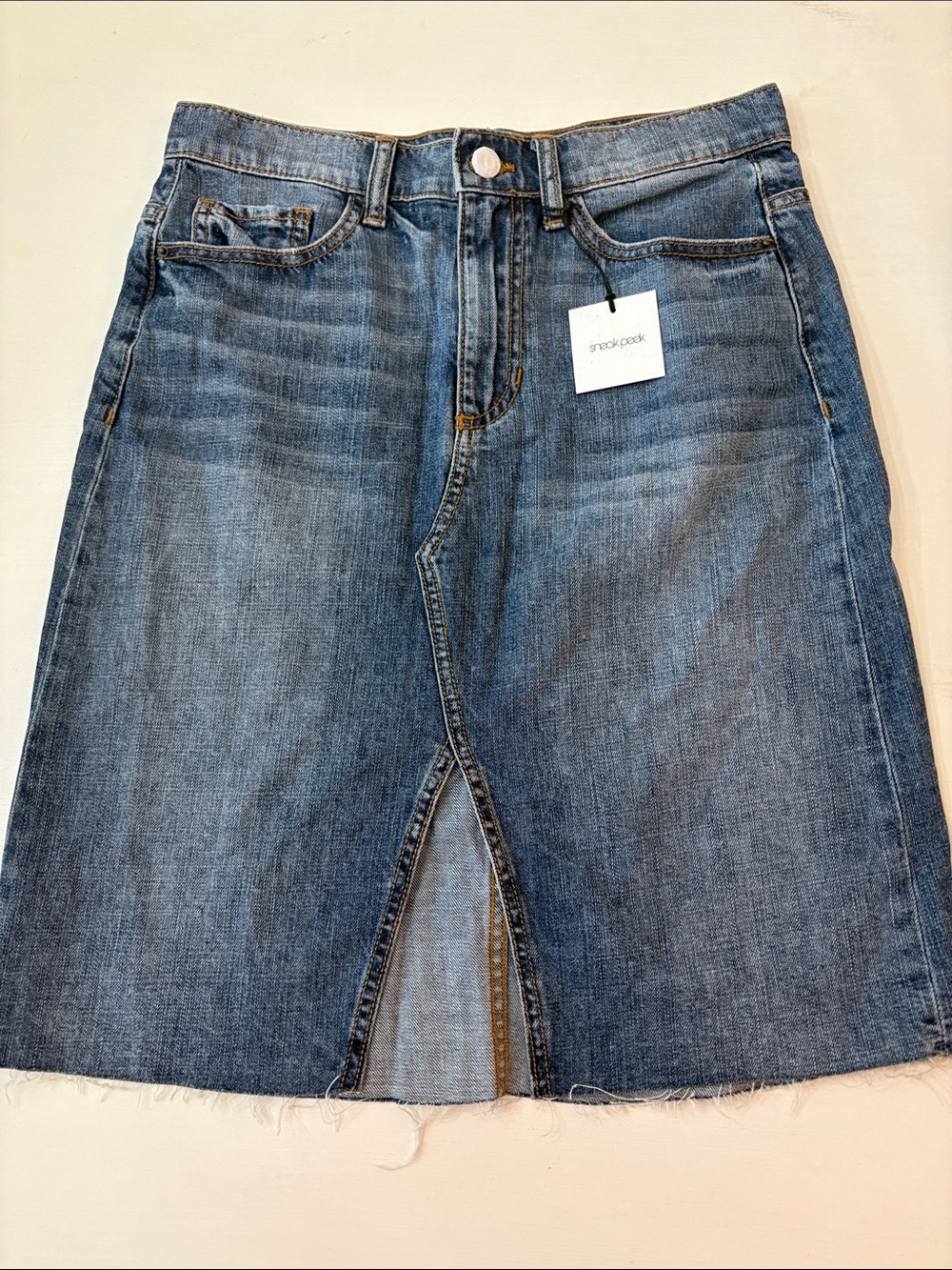Sneak Peek Denim Midi Skirt with Front Slit